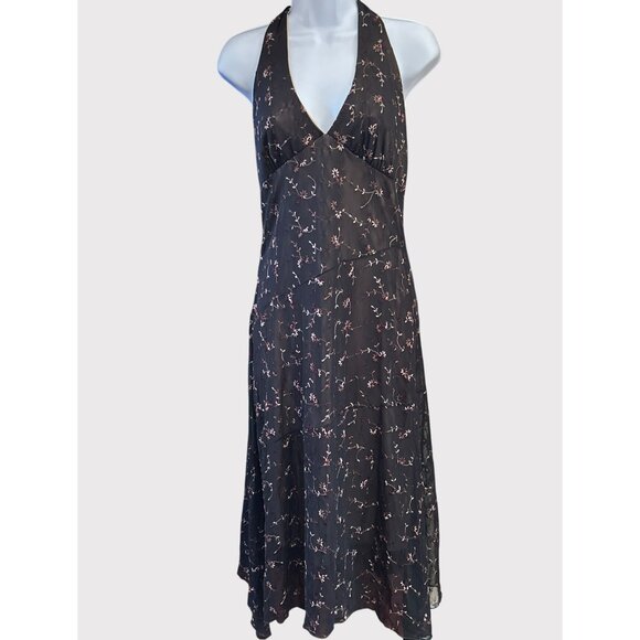 NWT Y2K Vintage Rampage Black Floral Baby Doll Halter Dress Deadstock Medium - Picture 1 of 7
